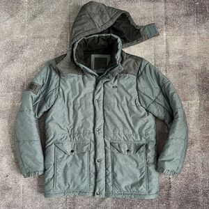 Men's Oakley Mosby Heather Blue Gray Insulated Hooded Puffer Winter Jacket Sz XL